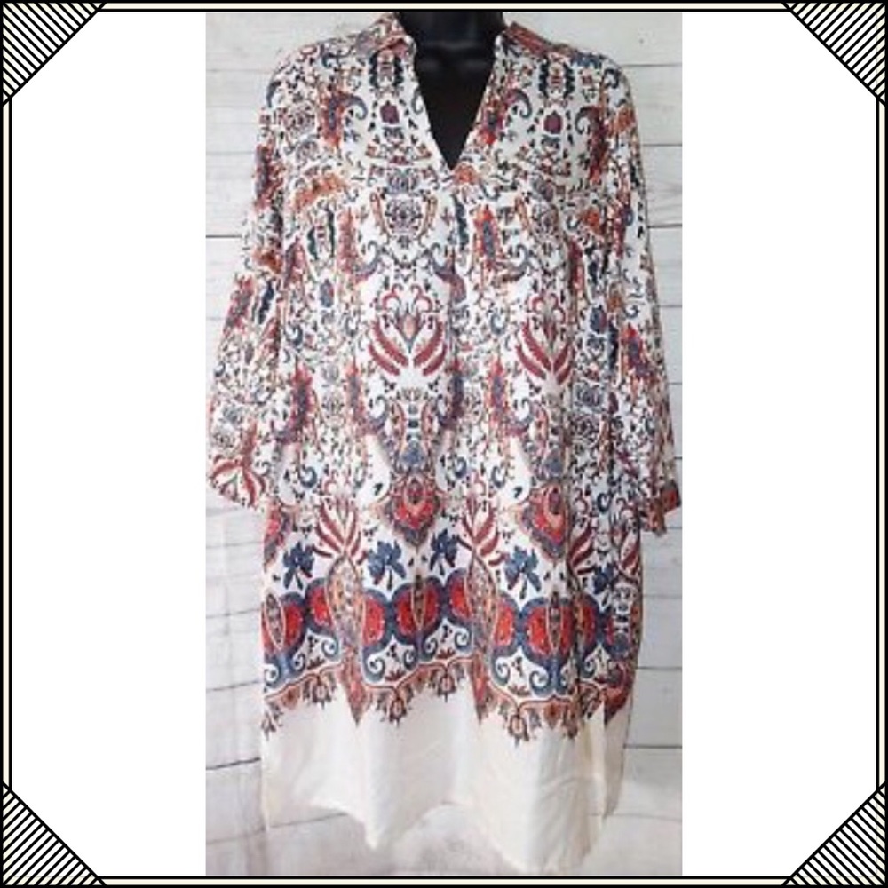 Signature Studio Long Sleeve Paisley Tunic Large